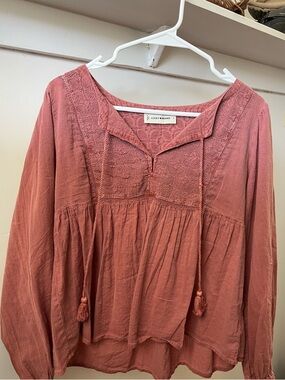 Lucky Brand Rose Dust Peasant Blouse 100% cotton size small